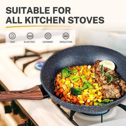 SUMETAS  Induction Cookware Set, Non Stick Granite Pots and Pans Set for Stove, 12 Pieces,Dishwasher Safe Multicolor