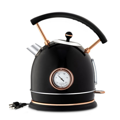 SUMETAS Retro Electric Kettle Stainless Steel 1.8L Tea Kettle, Hot Water Boiler with Temperature Gauge, Led Light, Fast Boiling, Auto Shut-Off&Boil-Dry Protection(Black,Green ,White)