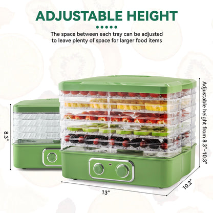 Pukomc Versatile Food Dehydrators: 5 BPA-Free Stackable Trays, Adjustable Temperature Controls for Jerky, Fruits, Meats, Vegetables, Snacks, Herbs, and Greens - 240W