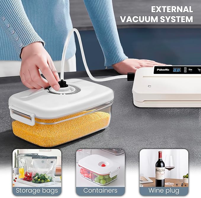 Vacuum Sealer with Built-in Cutter, Automatic Sealing, Wet and Dry Food Modes, LED Countdown Display, Removable for Cleaning