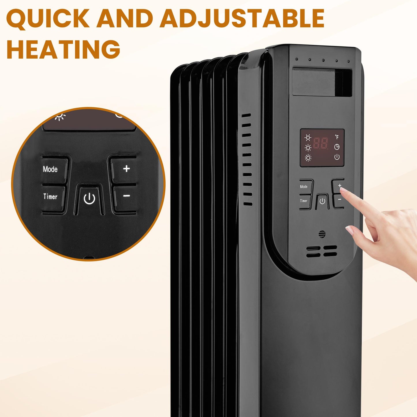 Pukomc Oil-Filled Radiator Space Heater with Adjustable Thermostat and Overheating Protection, 3 Heat Settings, Black