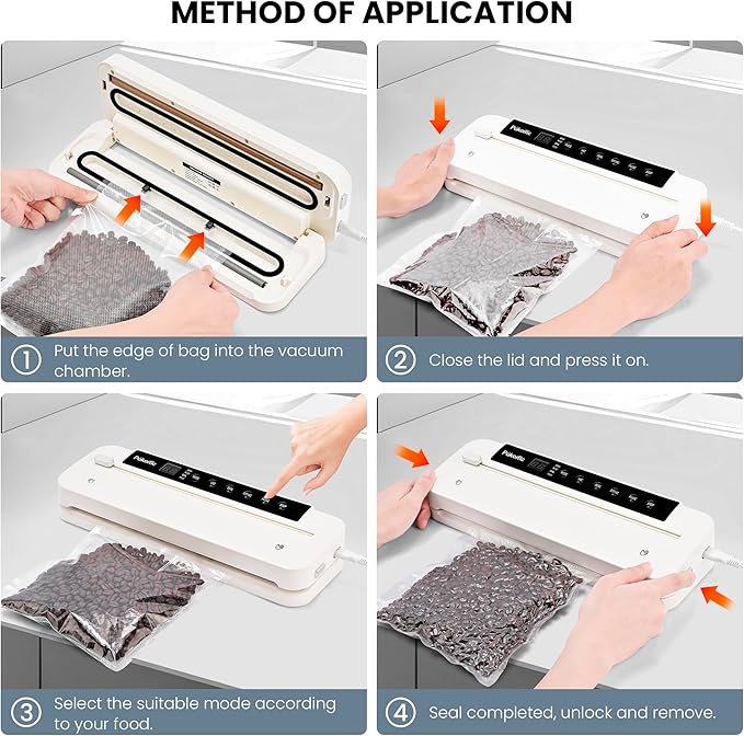 Vacuum Sealer with Built-in Cutter, Automatic Sealing, Wet and Dry Food Modes, LED Countdown Display, Removable for Cleaning