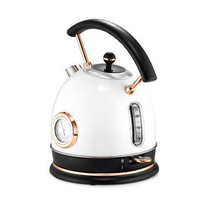 SUMETAS Retro Electric Kettle Stainless Steel 1.8L Tea Kettle, Hot Water Boiler with Temperature Gauge, Led Light, Fast Boiling, Auto Shut-Off&Boil-Dry Protection(Black,Green ,White)