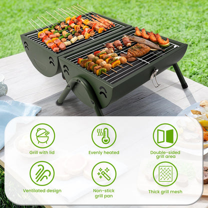 Pukomc Portable Charcoal Grill with Locking Lid, 18 Inch Cooking Surface for Steaks, Patties, and Vegetables