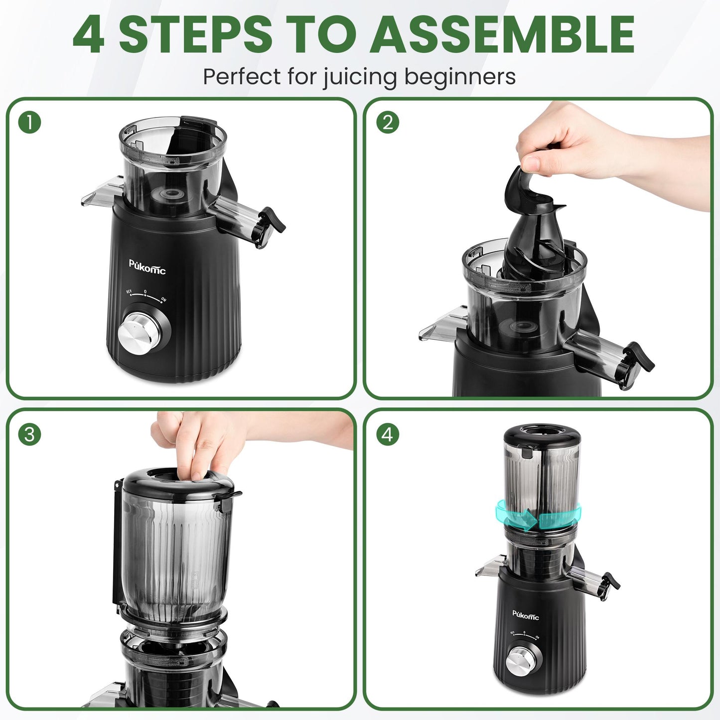 PUkomc Juicer Machines, Cold Press Juicer with 4.25'' Large Feed，Slow Masticating Machines Chute Fit Whole Vegetable And Fruit，High Juice Yield Juicer Easy to Clean