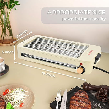 SUSTEAS Electric Indoor Grill 1400W Smokeless Grill with Grill Net, 3 in 1 Indoor Grills, Non-Stick Cooking Removable Plate, Dishwasher Safe