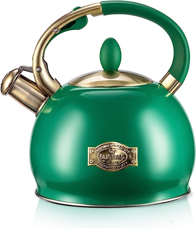 SUMETAS Stove Top Whistling Tea Kettle-Surgical Stainless Steel Teakettle Teapot with Cool Touch Ergonomic Handle,1 Free Silicone Pinch Mitt Included,2.64 Quart(SILVER) Drinkware Jugs