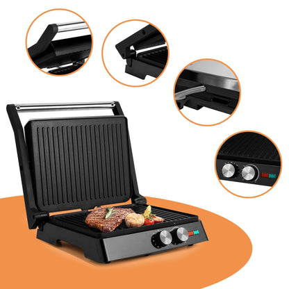 SUSTEAS Indoor Electric Grill - Panini Grill with Non-Stick Cooking Plate, Gourmet Grill with 180 Degree Adjustability, with Grease Collection Tray.