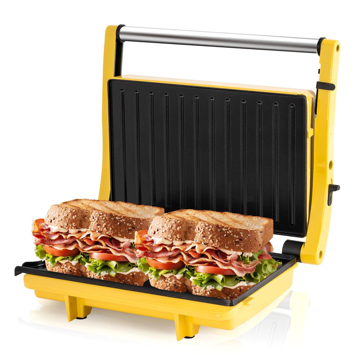 Sandwich Maker with Non-Stick Cooking Plate, Electric Indoor Grill that Opens 180 Degrees, Floating Hinge Panini Press Grill, Compact Design for Easy Storage