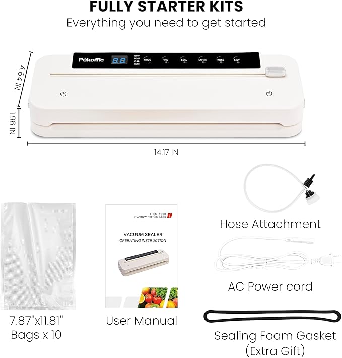 Vacuum Sealer with Built-in Cutter, Automatic Sealing, Wet and Dry Food Modes, LED Countdown Display, Removable for Cleaning