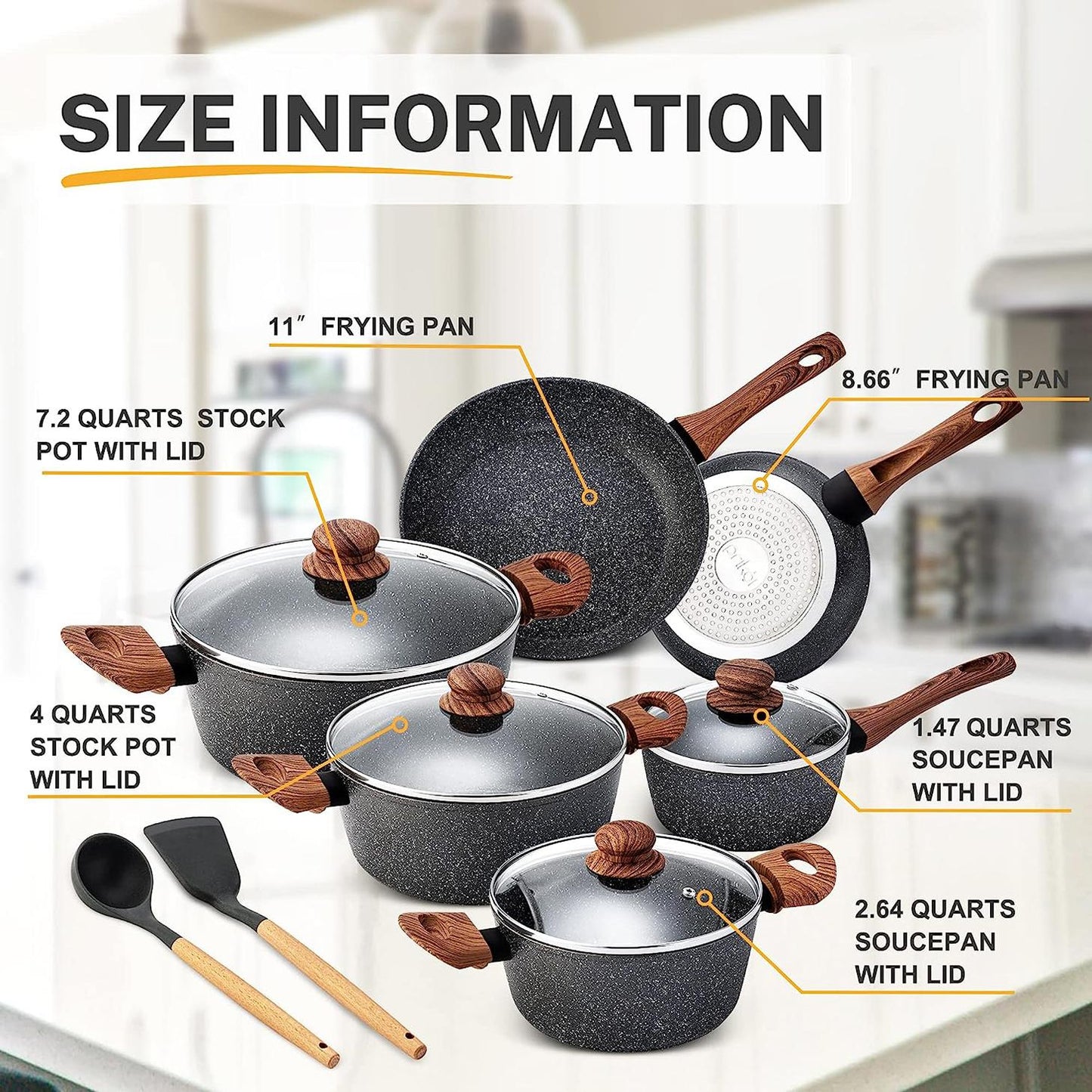 SUMETAS  Induction Cookware Set, Non Stick Granite Pots and Pans Set for Stove, 12 Pieces,Dishwasher Safe Multicolor