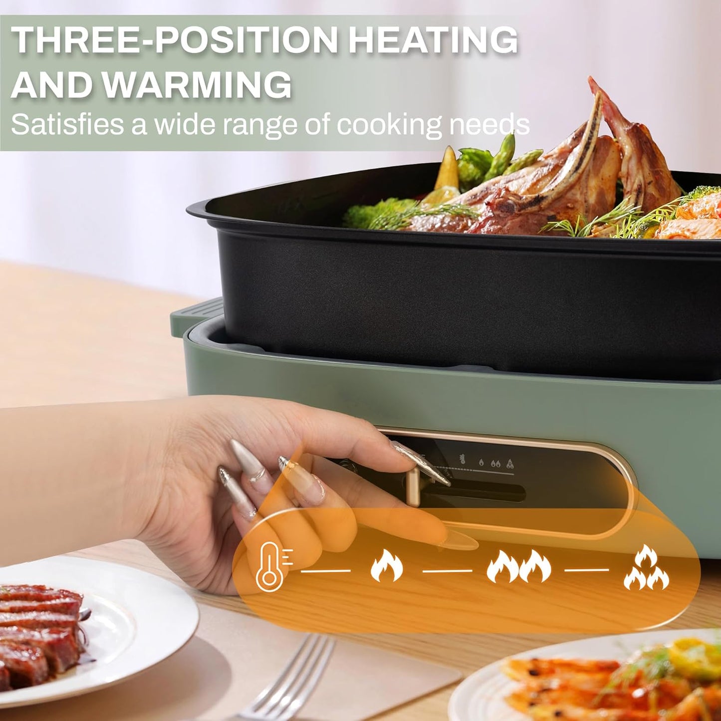 SUSTEAS Hot Pot Electric, Hotpot for Cooking with Removable Non-Stick Skillet & 3L Hotpot Pots), 1200W Electric Hot Pot with Slide Power Control for Home, Party, Gathering