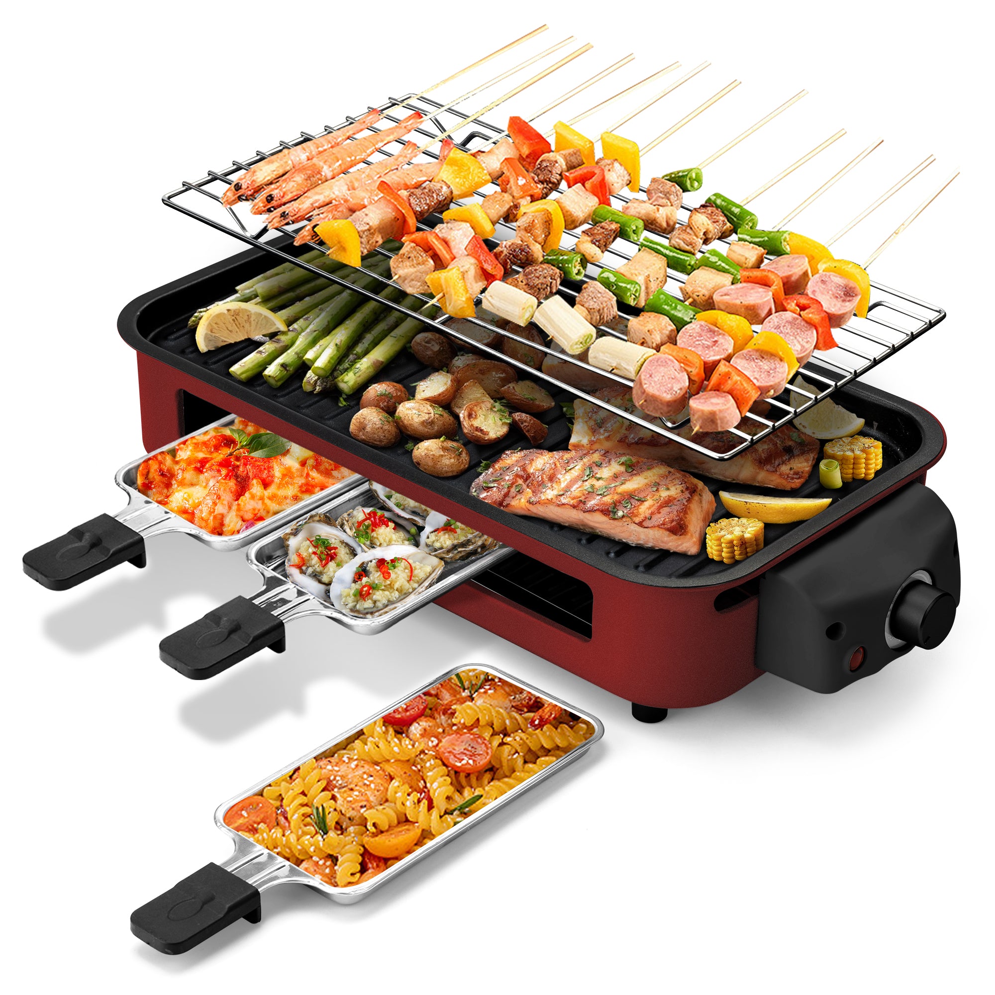 Indoor Electric Grill Smokeless Non-Stick Griddle with Raclette Pans DKS-320/ 321