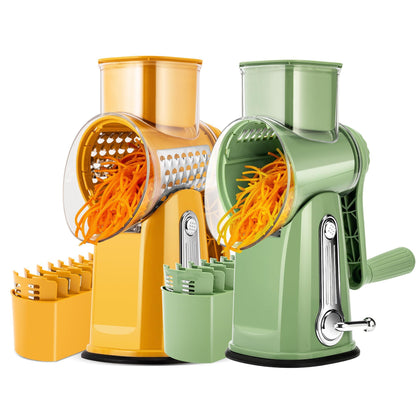 SUSTEAS 2 Packs Rotary Cheese Grater with Handle for Kitchen - 5 Blades, Suction Base, Bonus Blade Storage Box Utensils