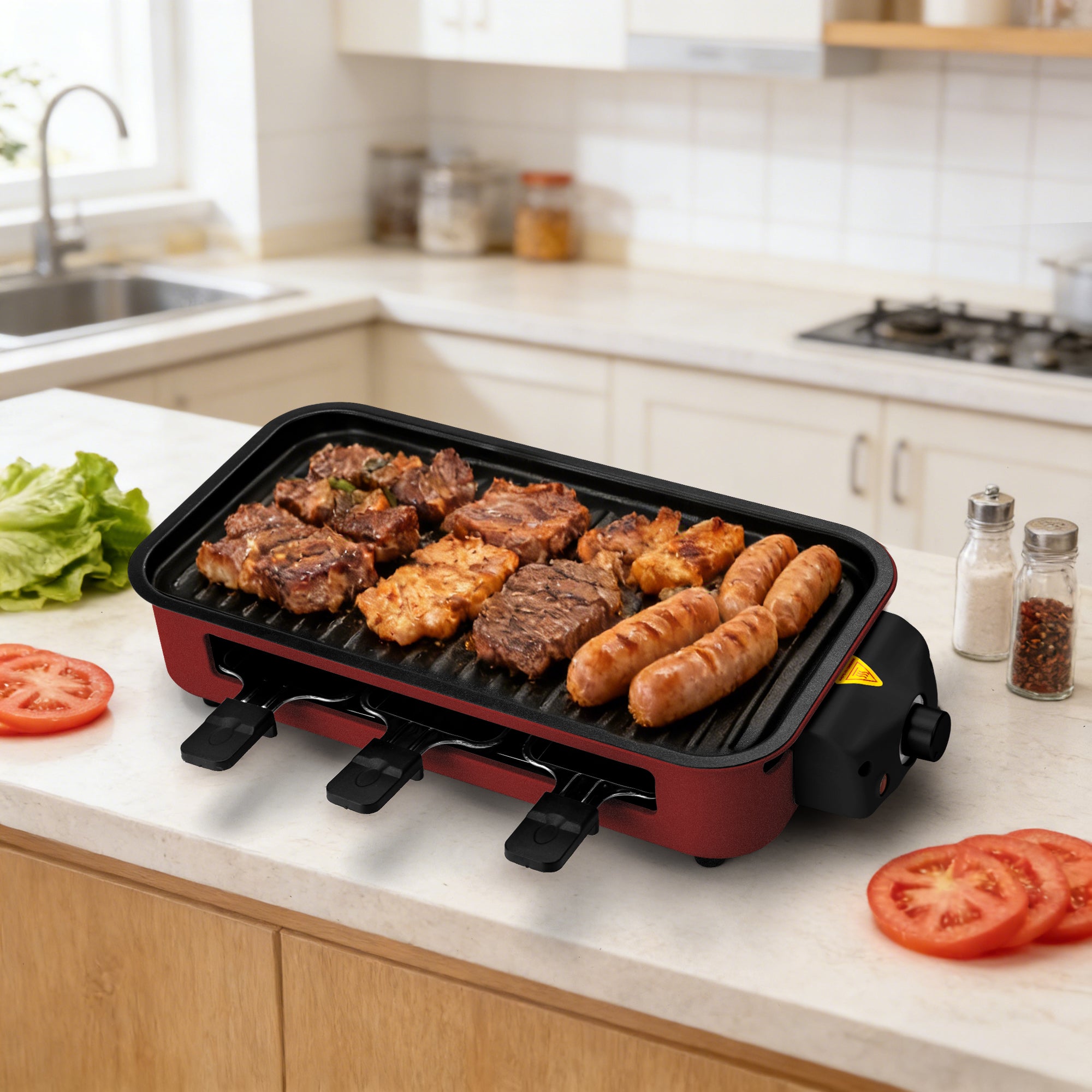 Indoor Electric Grill Smokeless Non-Stick Griddle with Raclette Pans DKS-320/ 321