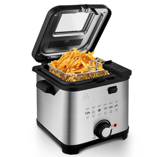 SUSTEAS 1.5 QT Electric Deep Fryer, Family-size Food Capacity Cooks 6 Cups of Food, 1700W Stainless Steel Frying Basket