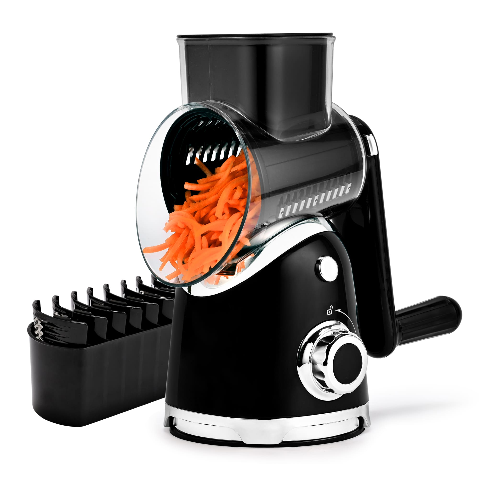 SUSTEAS New Rotary Cheese Grater & Vegetable Shredder with 5 Blades