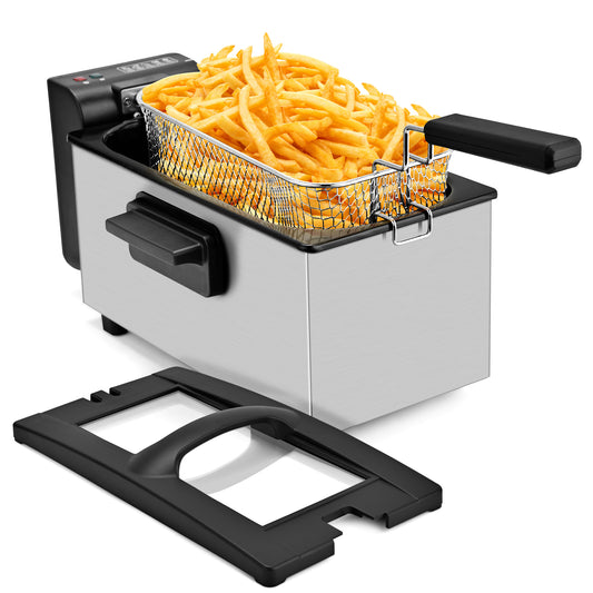 SUSTEAS Deep Fryer 3 Liter Capacity,1500W Oil Fryer with Adjustable Temperature,Viewing Window,Detachable Frying Basket,Made of Stainless Steel Material and Easy to Clean