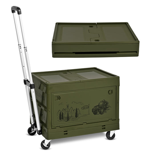 Trolley Folding Storage Box, Rolling Trolley with Wheels, Multifunctional Trolley for Camping and Shopping, Green 50L