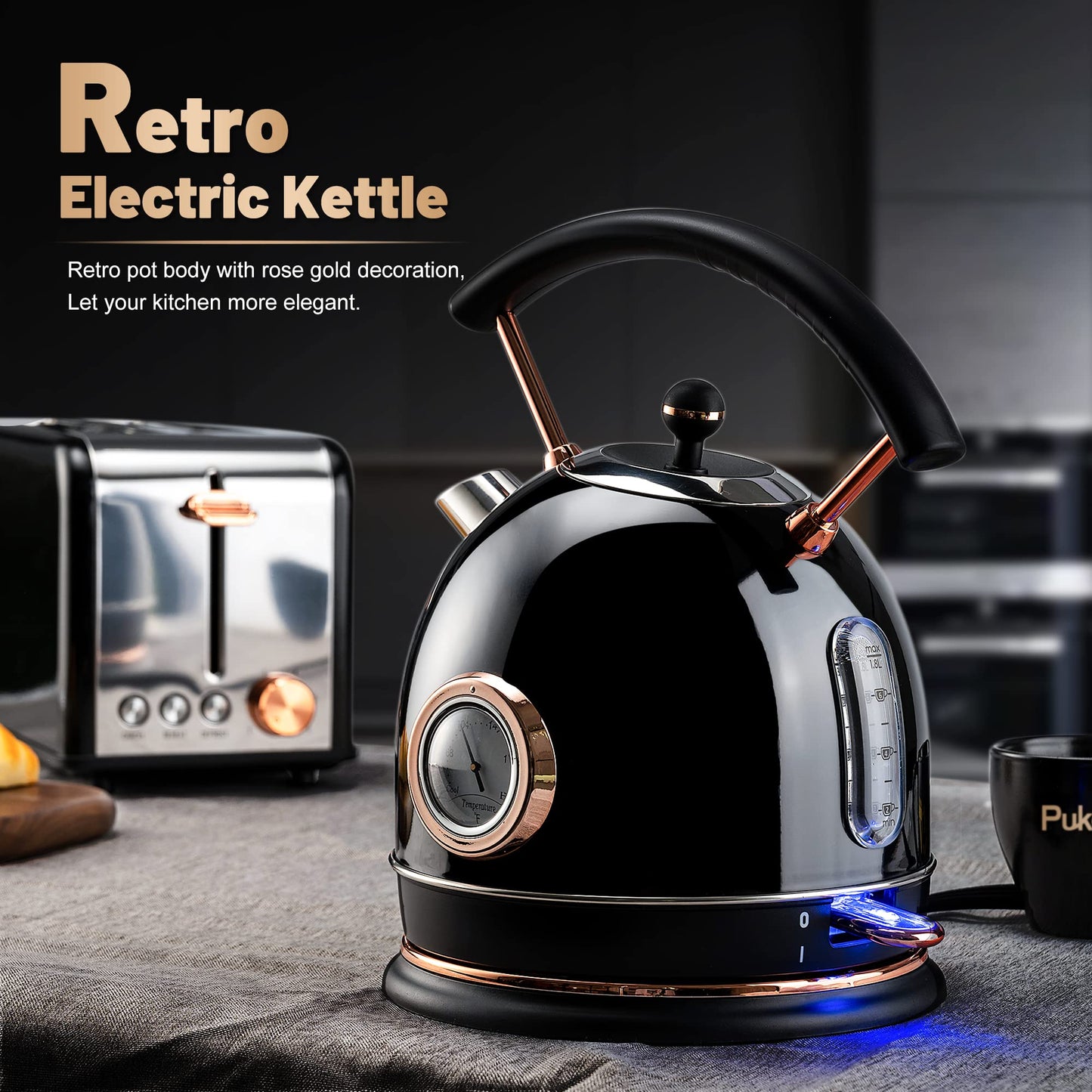 Retro Electric Kettle 1.8L (Black )