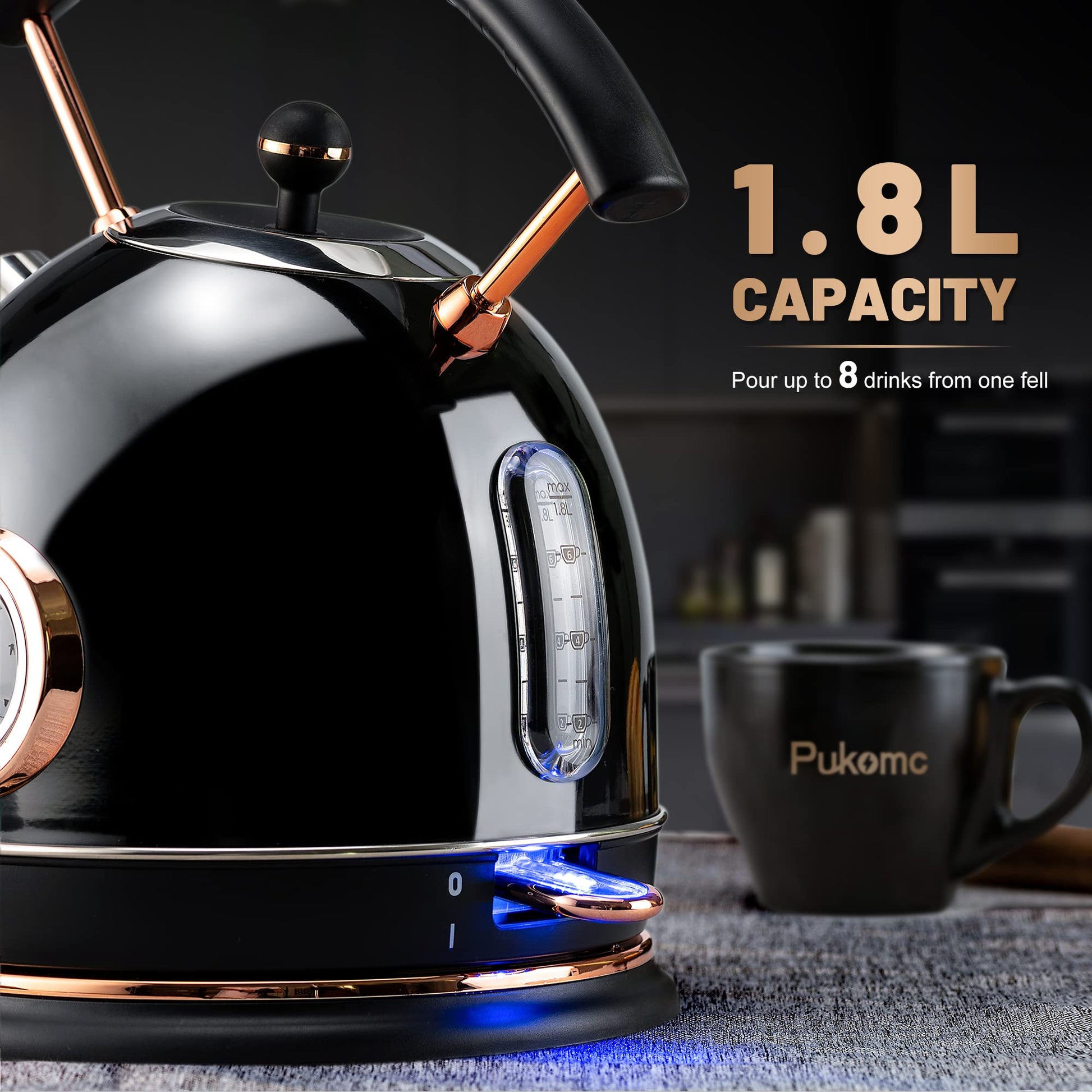 Susteas Retro Electric Kettle 1.8L, Stainless Steel Portable Fast Boiling,  Cordless with LED Light, Unique Appearance with Temperature Control, Auto  Shut-Off&Boil-Dry Protection (Black) – SUSTEAS