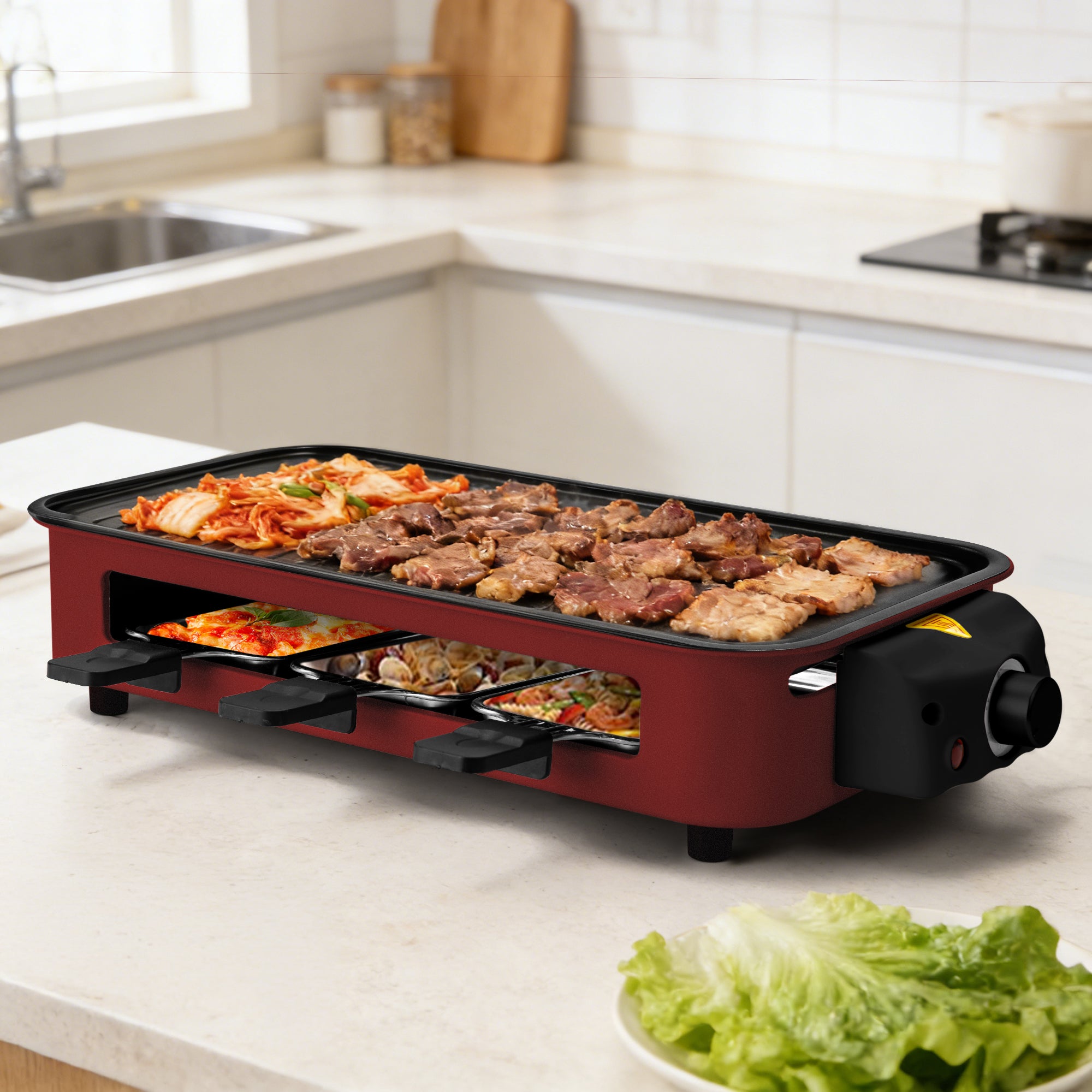 Indoor Electric Grill Smokeless Non-Stick Griddle with Raclette Pans DKS-320/ 321