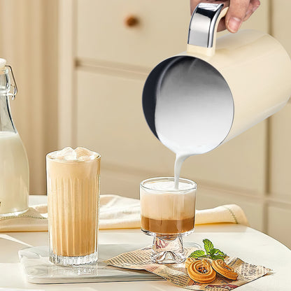 SUSTEAS Electric Milk Frother Mother's Day, 4-in-1 Electric Milk Steamer, 8.0oz/240ml Automatic Milk Foamer & Heater for Coffee, Latte, Cappuccino, Beige