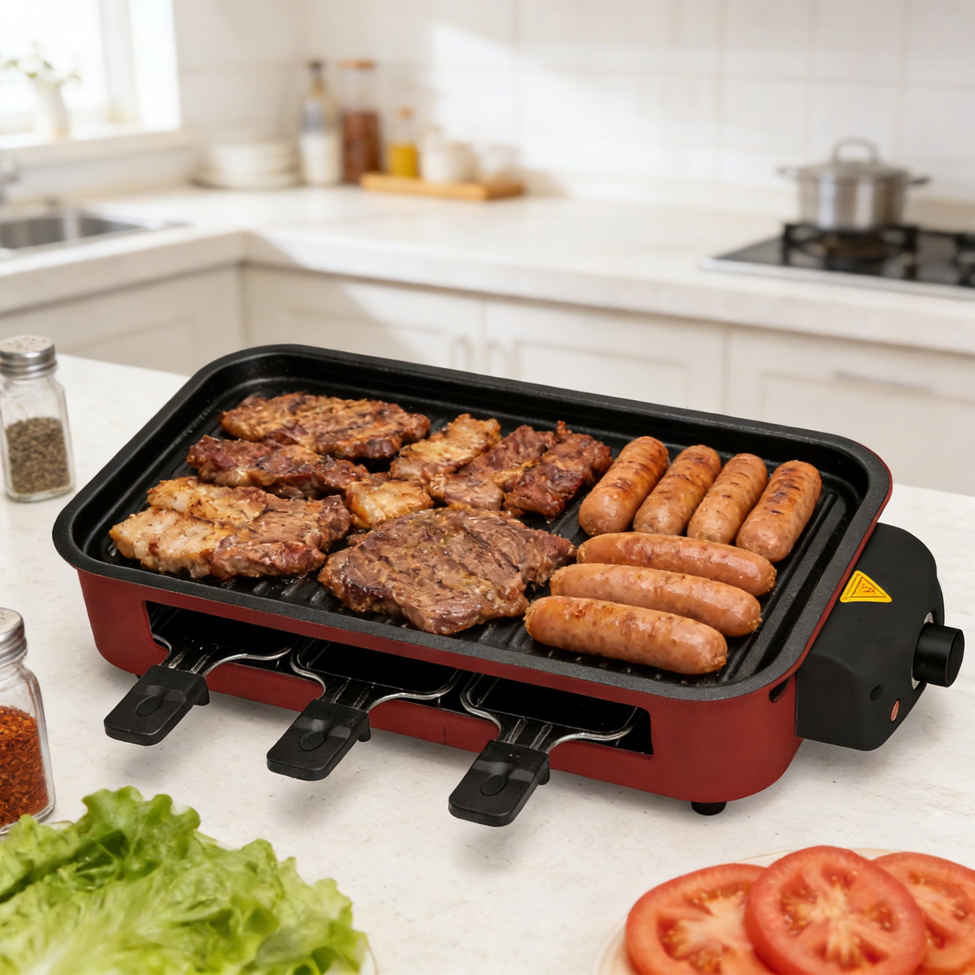Indoor Electric Grill Smokeless Non-Stick Griddle with Raclette Pans DKS-320/ 321