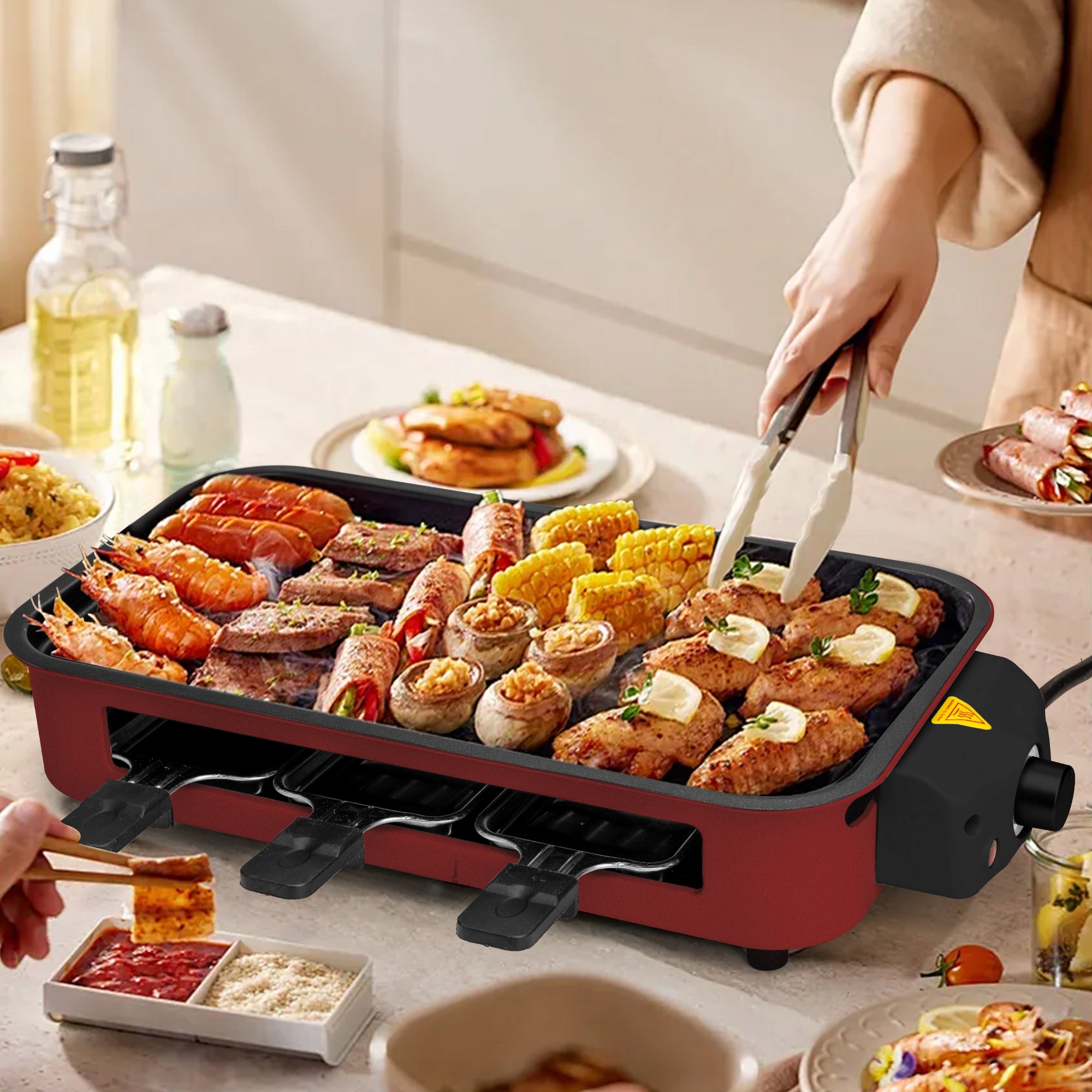 Indoor Electric Grill Smokeless Non-Stick Griddle with Raclette Pans DKS-320/ 321