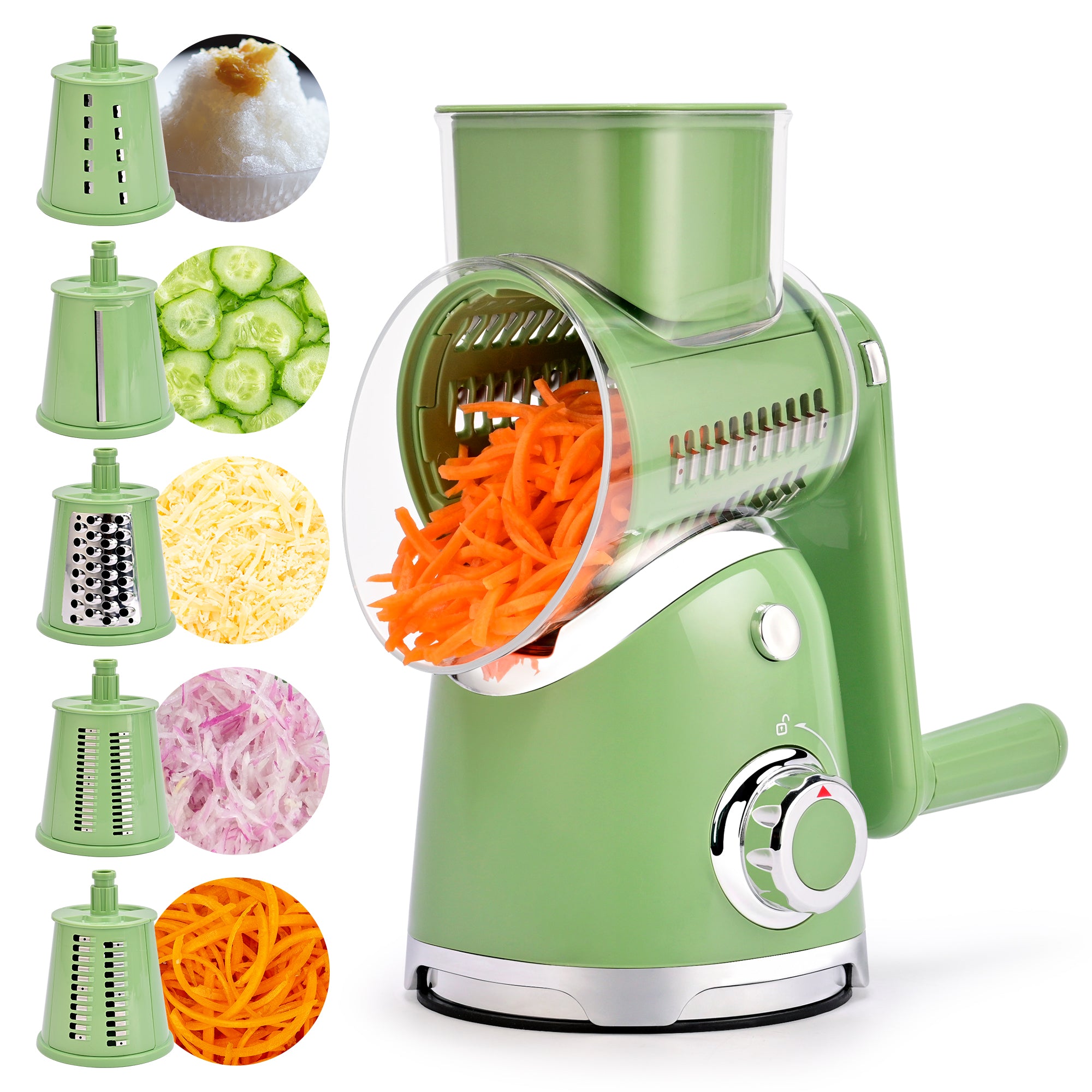 SUSTEAS New Rotary Cheese Grater & Vegetable Shredder with 5 Blades