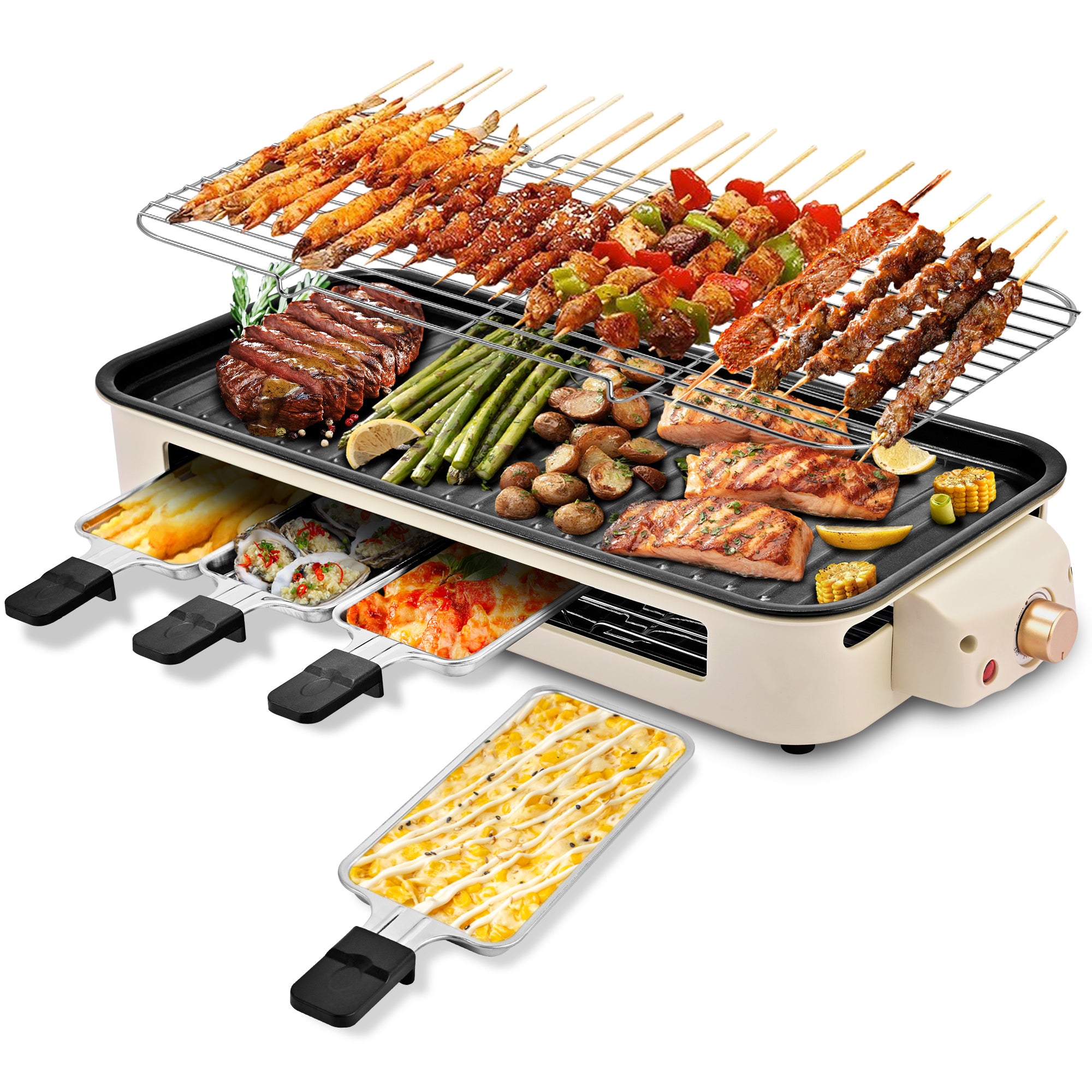 Indoor Electric Grill Smokeless Non-Stick Griddle with Raclette Pans DKS-320/ 321