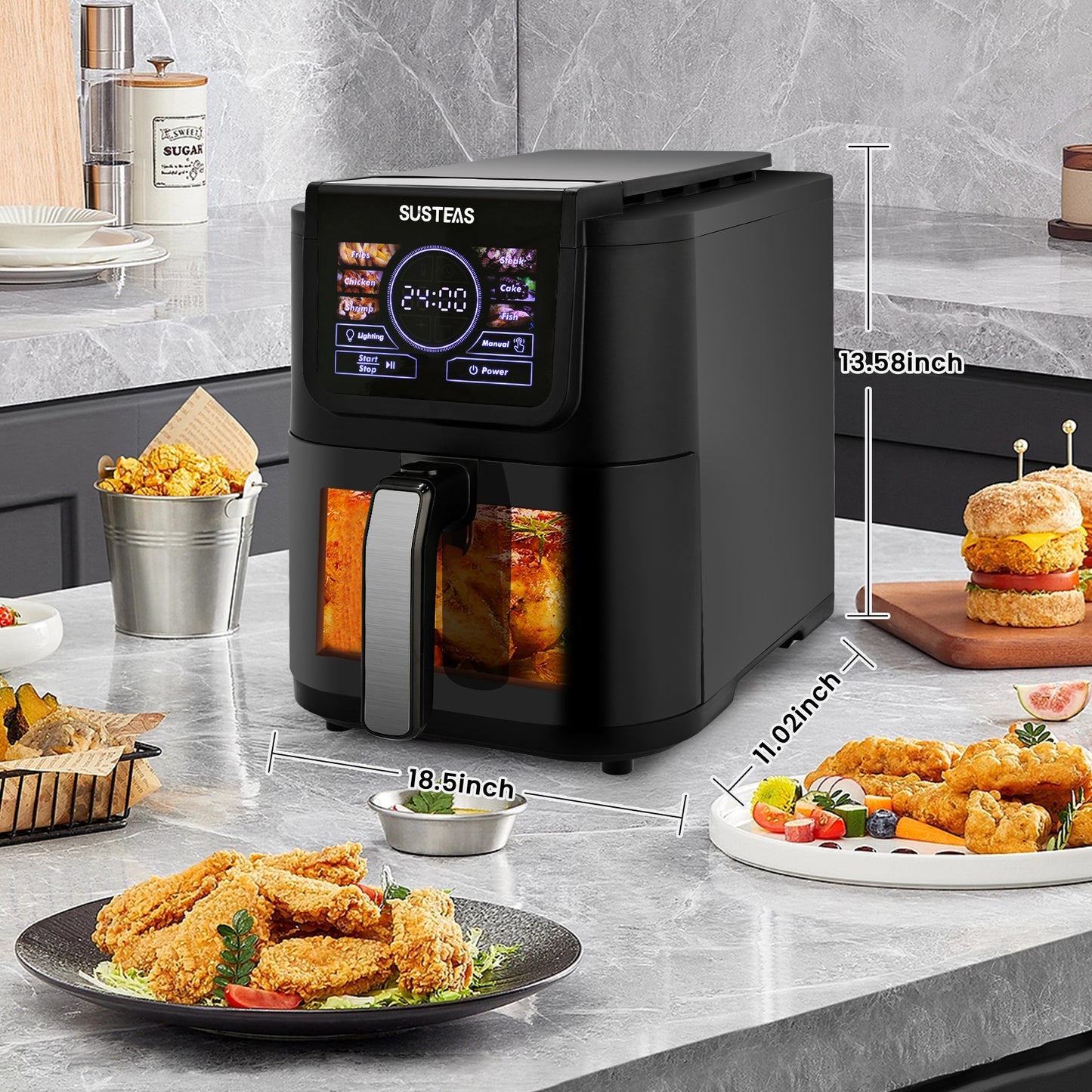 SUSTEAS Air Fryer 5-Quart, One-Touch Digital Control, 400°F High Heat, Non-Stick, 8 Preset Modes, French Fries, Chicken, Meat, Fish, Black