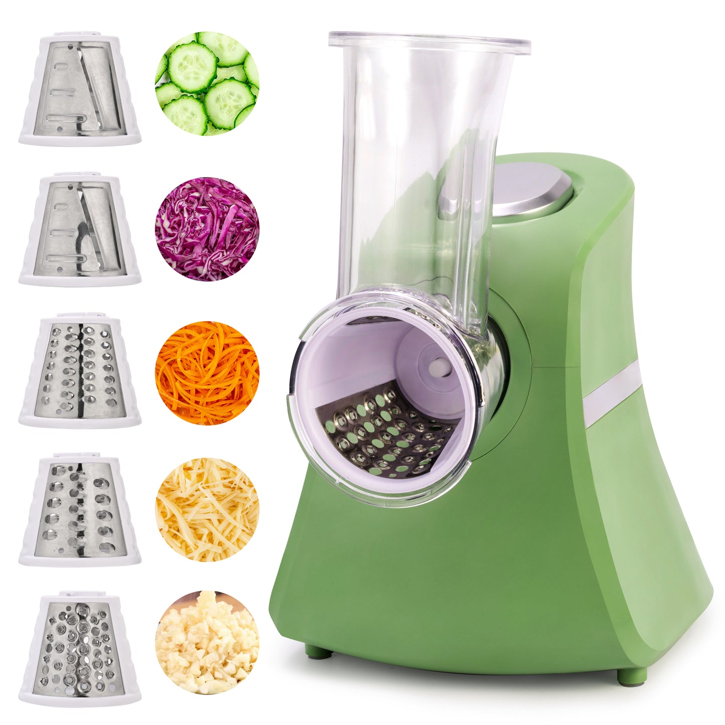 SUSTEAS Electric Cheese Grater Salad Maker, Electric Vegetable Slicer Shredder Chopper for Fruits with 5 Attachments, Stainless Steel Food Cutter for Vegetables, and Cheeses Kitchen Utensils