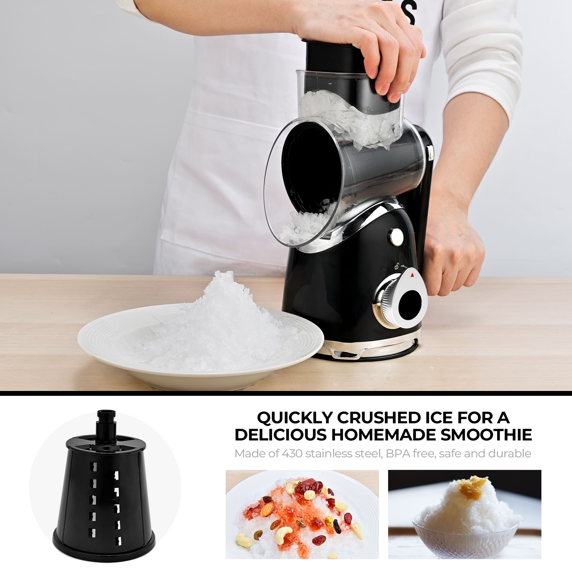 SUSTEAS New Rotary Cheese Grater & Vegetable Shredder with 5 Blades