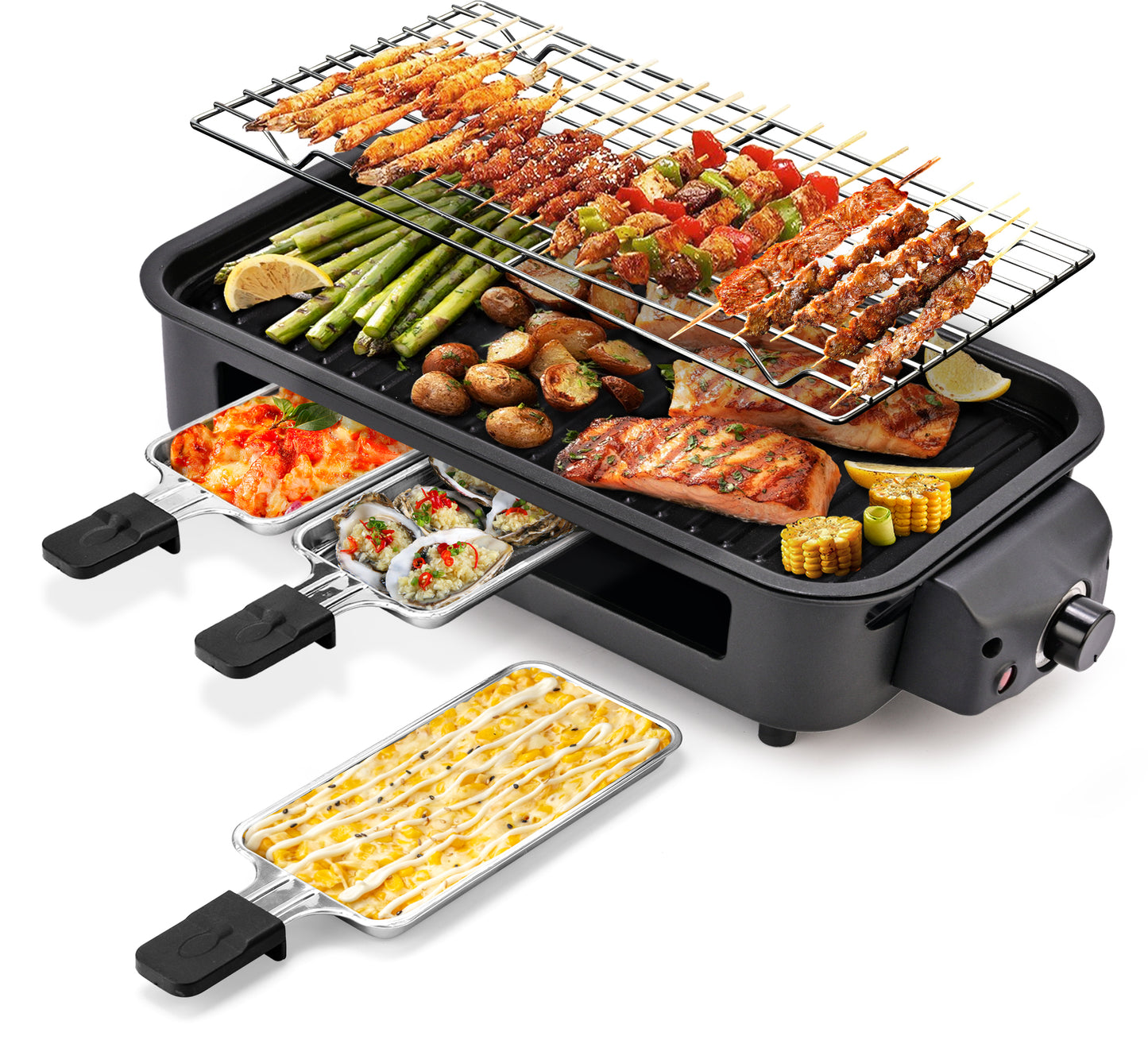 Black Indoor Smokeless Electric Grill, Non-Stick Cooking Removable Plate, Portable Electric Korean BBQ Grill with Removable Temperature Control, Dishwasher Safe, 1500W