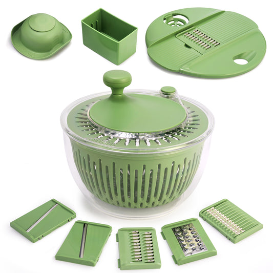 SUSTEAS 5 In 1 Salad Spinner, Large Salad Spinner with Vegetable Chopper, Drain, Bowl, And Colander, Multi-Use Lettuce Spinner, Fruit Washer, Wash, Spin and dry Salad Greens, Fruits & Vegetables