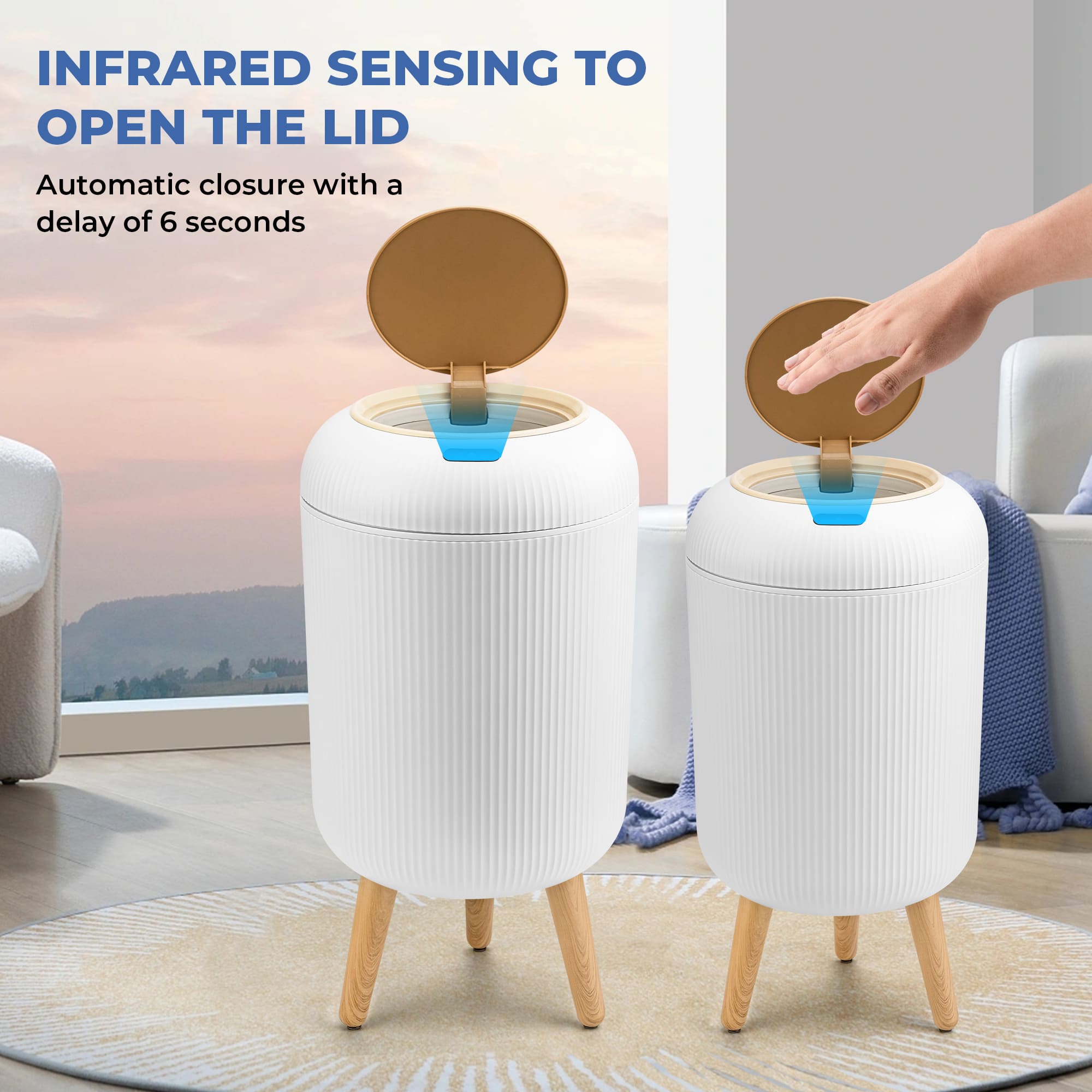 SUSTEAS Smart Sensor Trash Can for Small Kitchen and Bathroom, 10 Liters Capacity