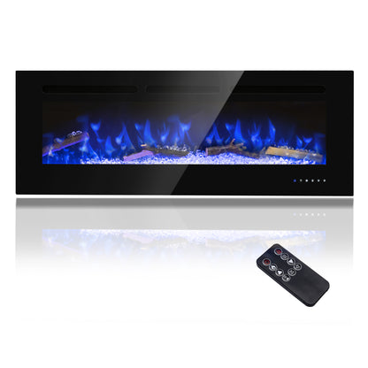 50 inch Ultra-Thin Electric Fireplace Recessed and Wall Mounted, 750/1500W Heater