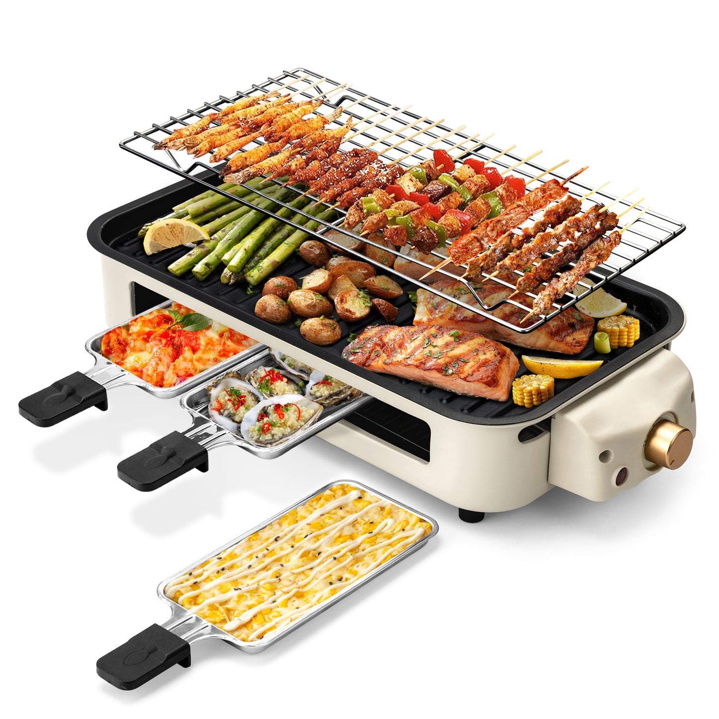 Black Indoor Smokeless Electric Grill, Non-Stick Cooking Removable Plate, Portable Electric Korean BBQ Grill with Removable Temperature Control, Dishwasher Safe, 1500W