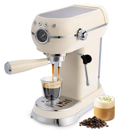 SUSTEAS Espresso Machine with Milk Frother, 20 Bar Espresso Maker with Milk Frother Steam Wand, Home Expresso Coffee Machine for Latte and Cappuccino, Expressions Coffee Machine with Removable Water Tank, Beige