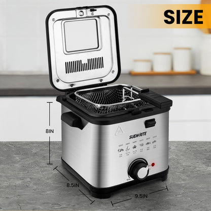 SUSTEAS Deep Fryer with Basket Mother's Day, 1500W Electric Deep Fryers for Home Use with Temperature Control, Removable Lid and 1.5L / 2.5L Non-Stick Inner Pot Easy to Clean