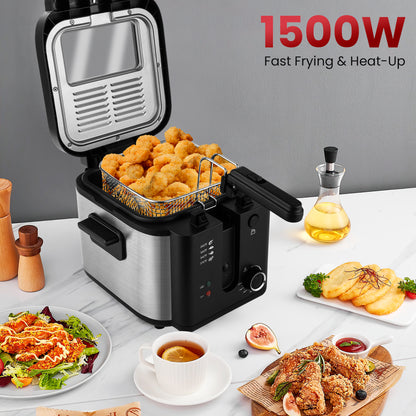 SUSTEAS Deep Fryer with Basket Mother's Day, 1500W Electric Deep Fryers for Home Use with Temperature Control, Removable Lid and 2.5L Non-Stick Inner Pot Easy to Clean