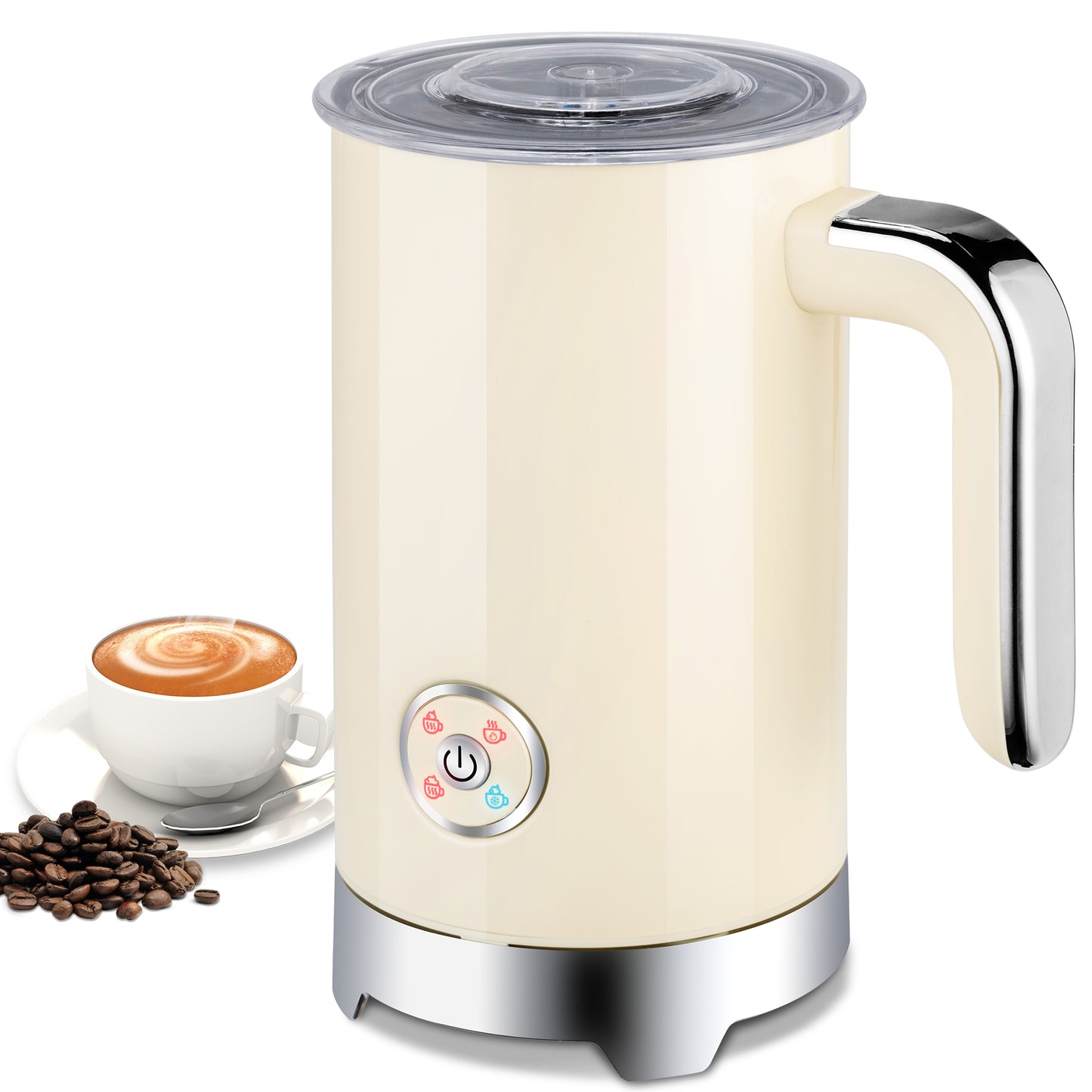 SUSTEAS Electric Milk Frother Mother's Day, 4-in-1 Electric Milk Steamer, 8.0oz/240ml Automatic Milk Foamer & Heater for Coffee, Latte, Cappuccino, Beige