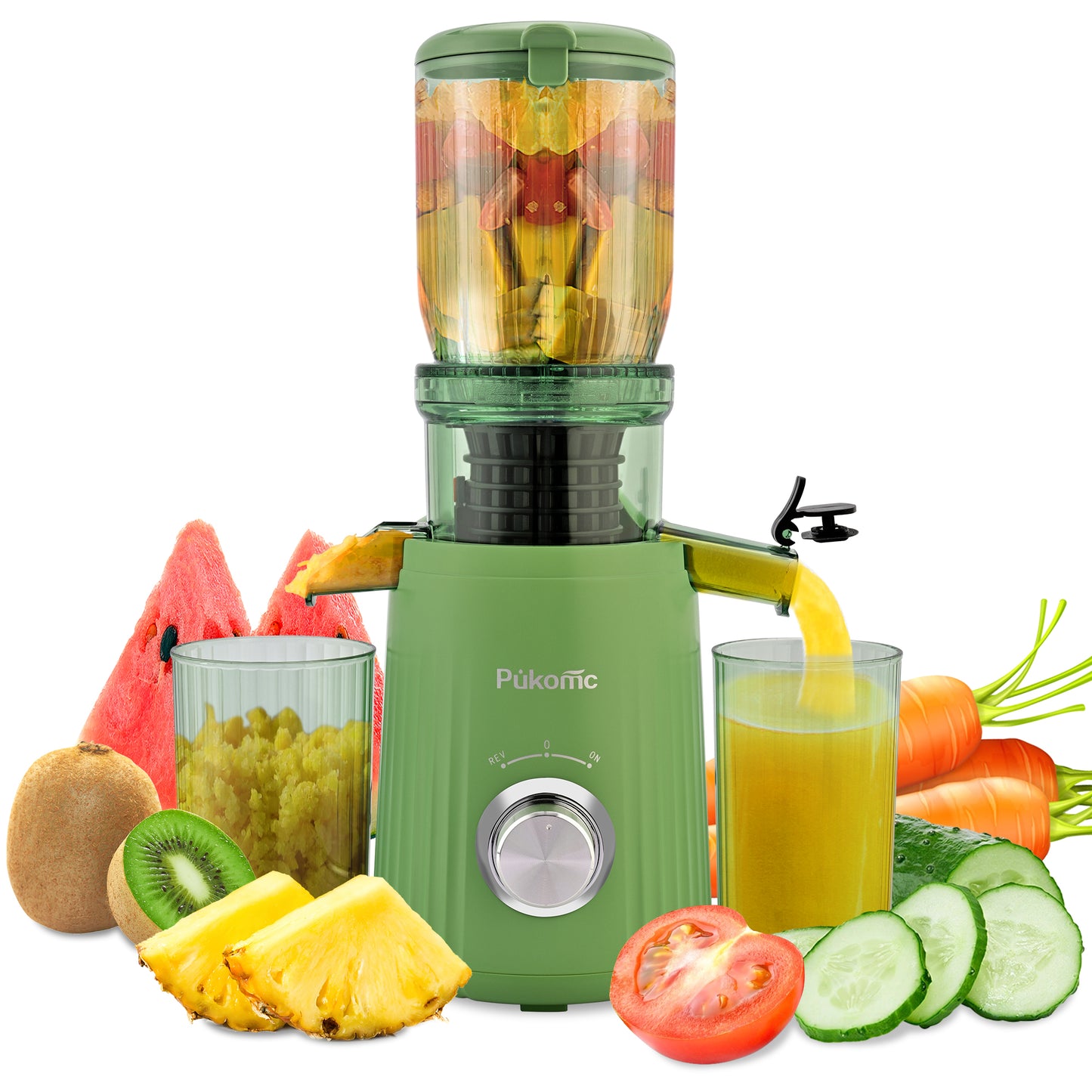 PUkomc Juicer Machines, Cold Press Juicer with 4.25'' Large Feed，Slow Masticating Machines Chute Fit Whole Vegetable And Fruit，High Juice Yield Juicer Easy to Clean