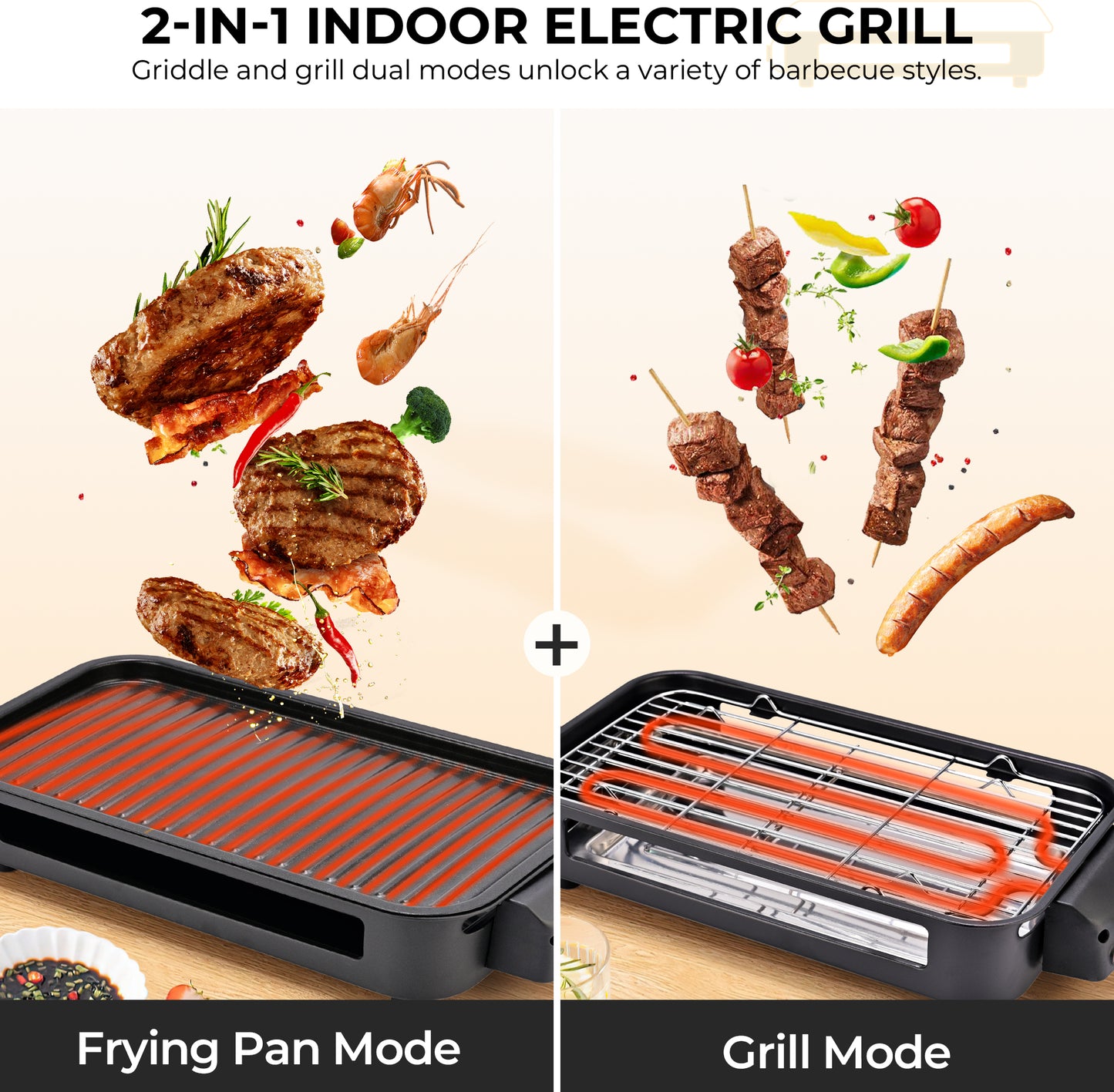 Black Indoor Smokeless Electric Grill, Non-Stick Cooking Removable Plate, Portable Electric Korean BBQ Grill with Removable Temperature Control, Dishwasher Safe, 1500W