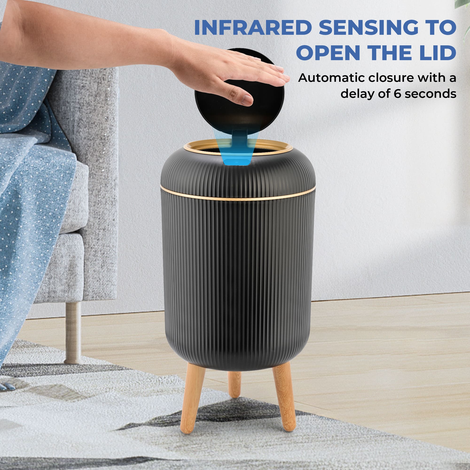 SUSTEAS Smart Sensor Trash Can for Small Kitchen and Bathroom, 10 Liters Capacity