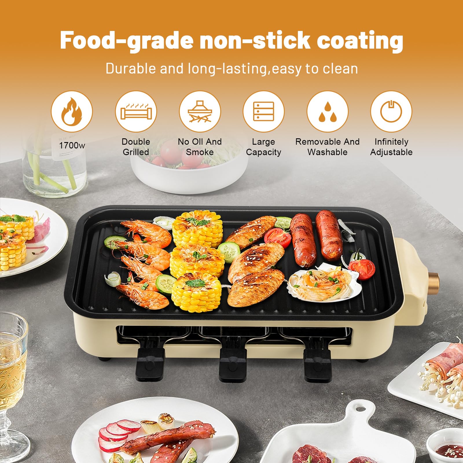 Indoor Smokeless Electric Grill Non Stick Cooking Removable Plate Po SUSTEAS