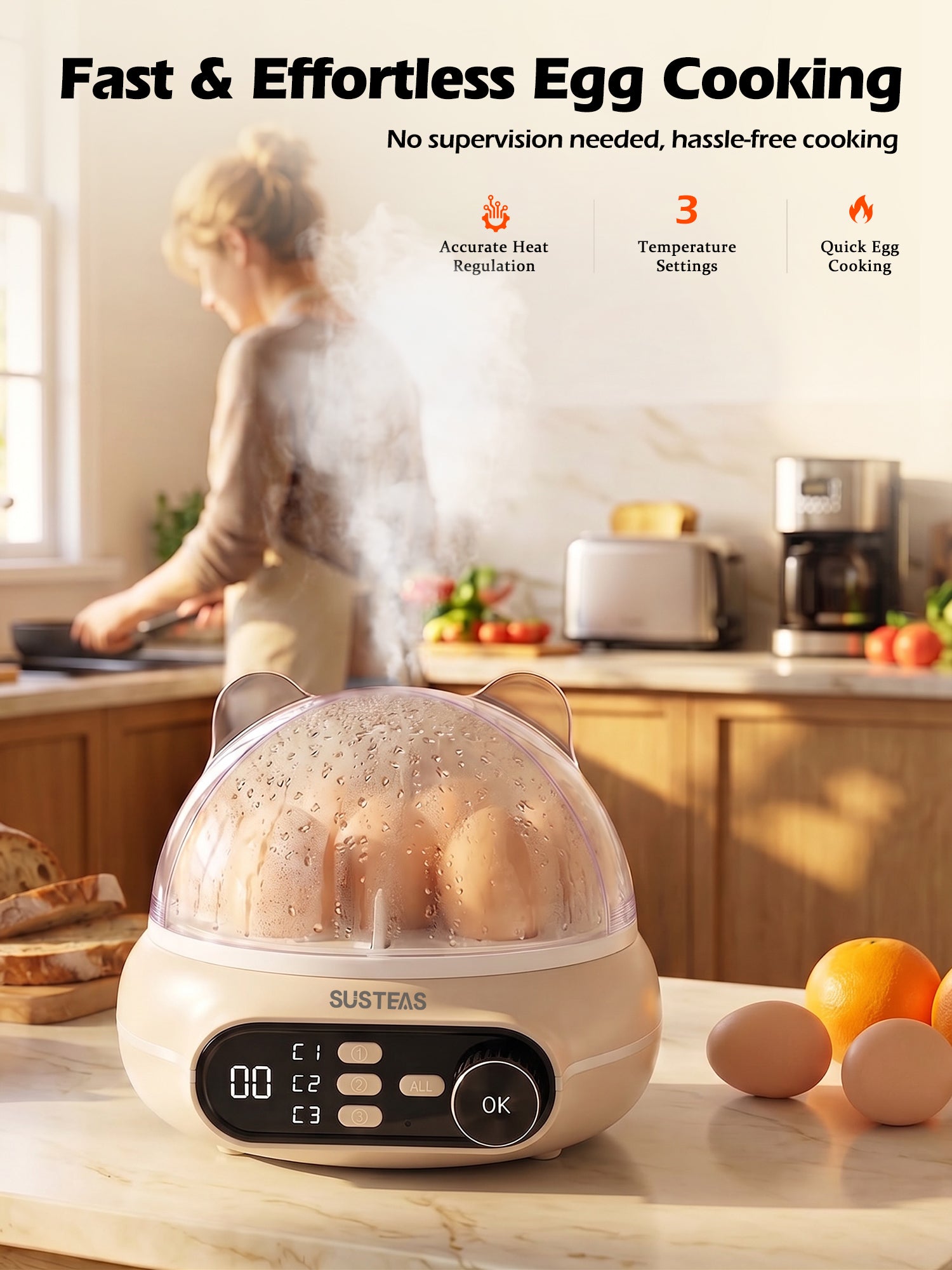Rapid Egg Cooker 9 Eggs Capacity, Soft, Medium, Hard Boiled Egg Cooker ZD7000