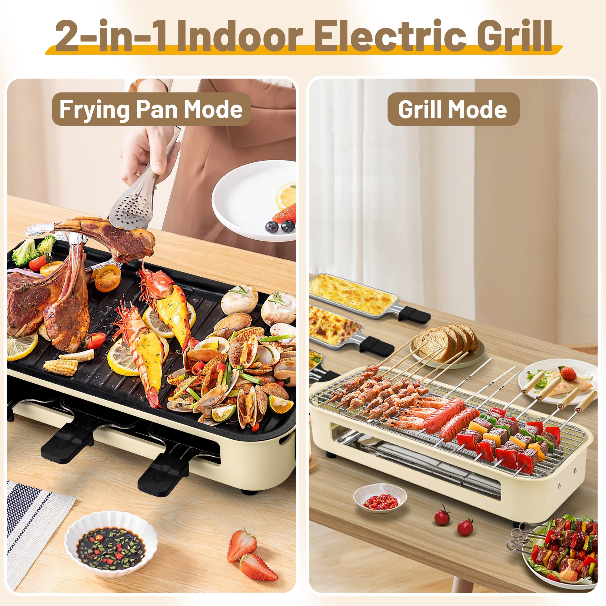 Indoor Electric Grill Smokeless Non-Stick Griddle with Raclette Pans DKS-320/ 321
