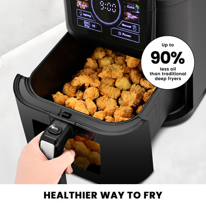 SUSTEAS Air Fryer 5-Quart, One-Touch Digital Control, 400°F High Heat, Non-Stick, 8 Preset Modes, French Fries, Chicken, Meat, Fish, Black